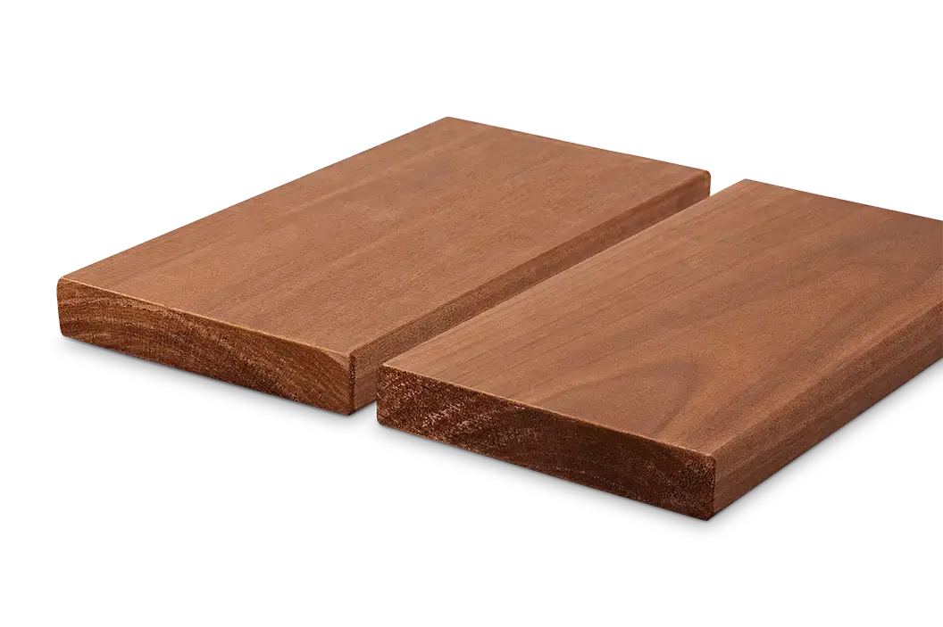 Two smooth rectangular wooden boards in brownish color placed next to each other.