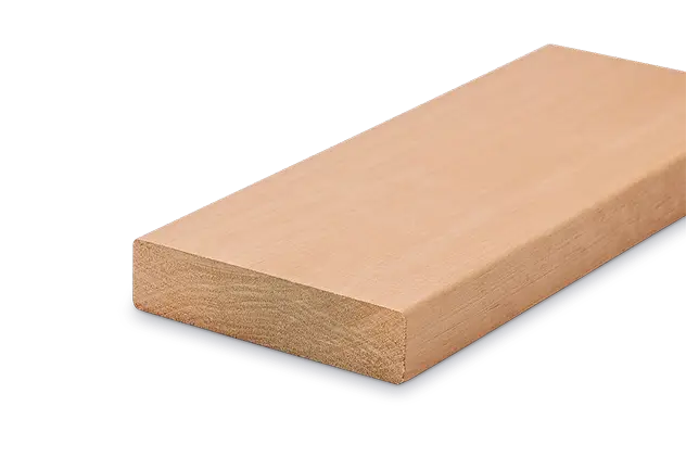 Helles, rechteckiges Holzbrett, glatt mit sichtbarer Maserung an den Seiten.