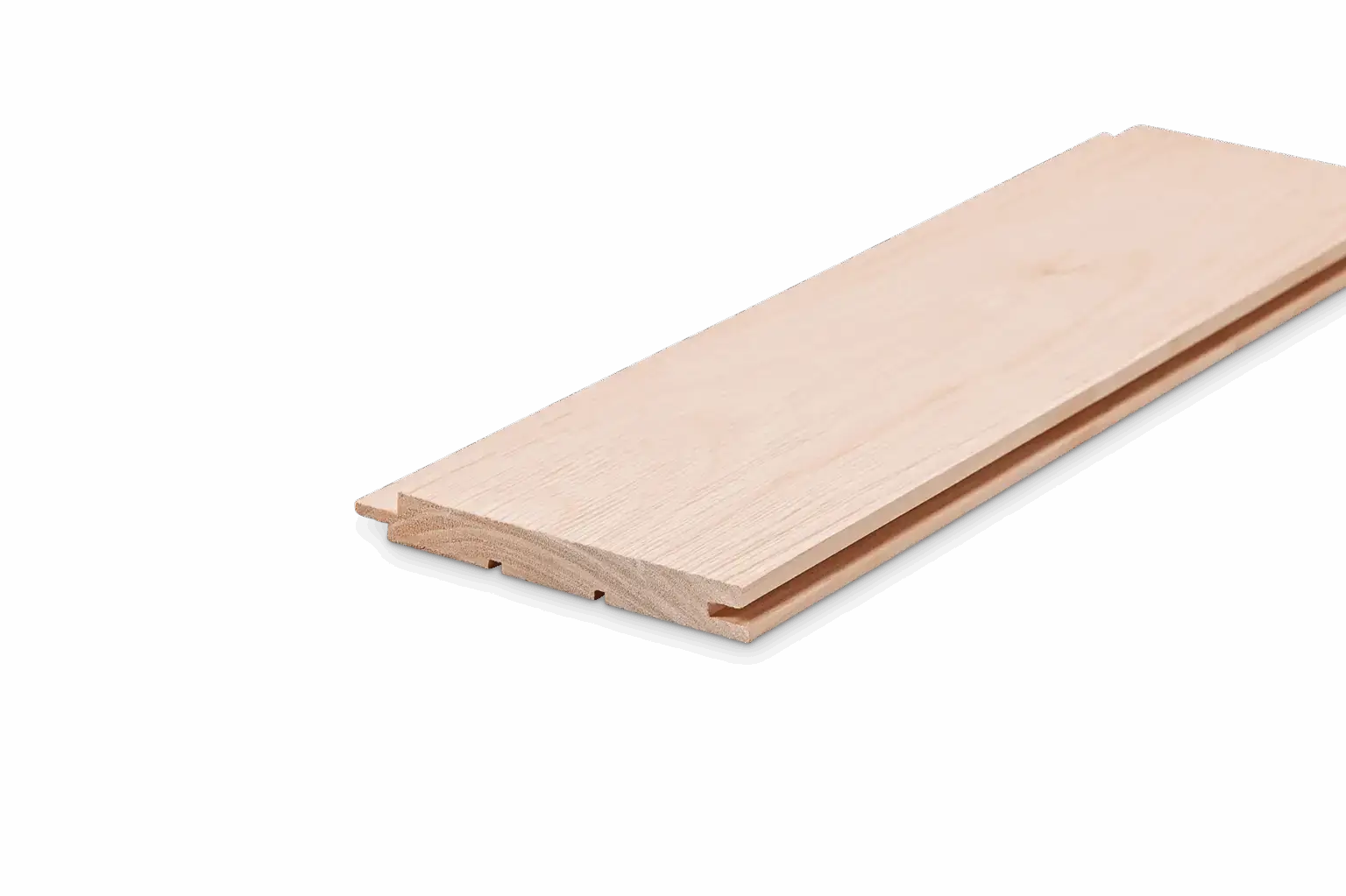 Holzbrett mit Nut- und Federverbindung für Böden oder Wände.