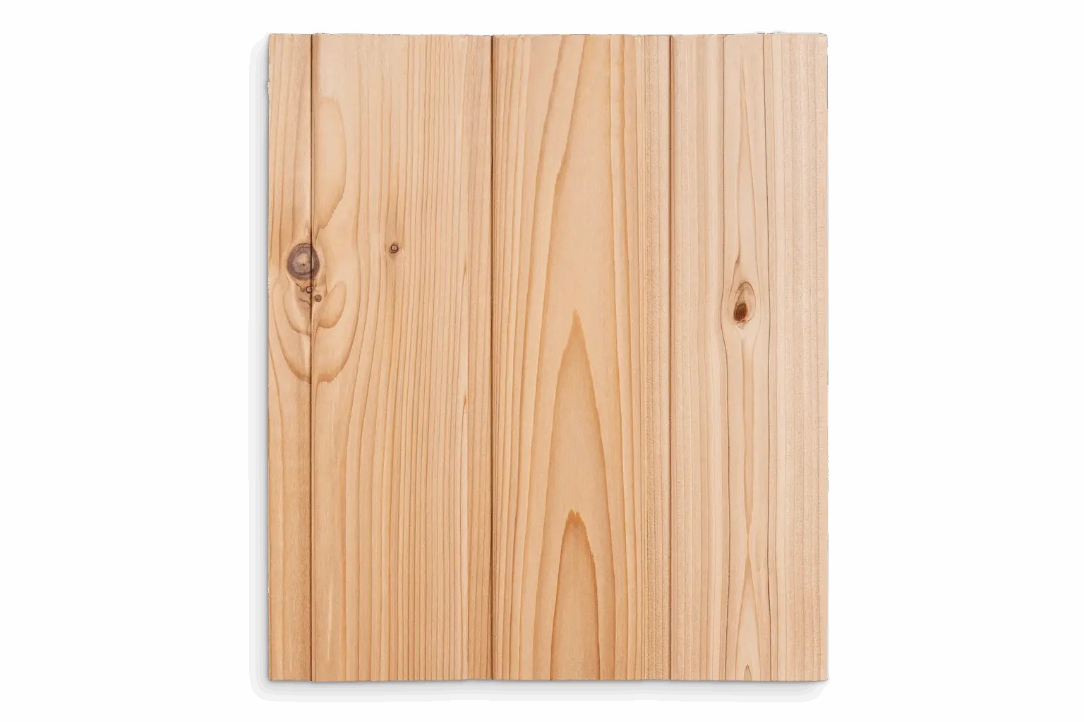 Helles Holzbrett mit sichtbarer Maserung und Astlöchern.